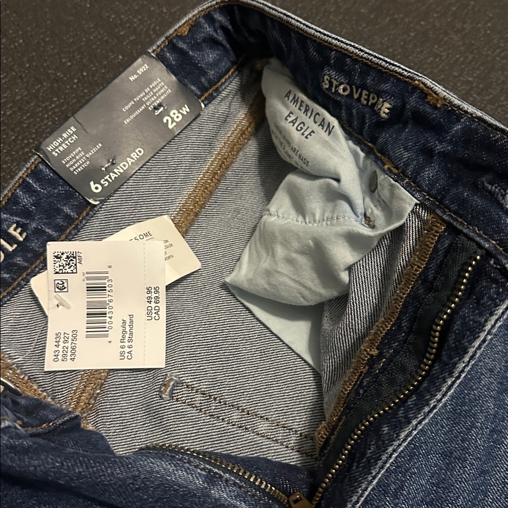 NWT American Eagle Outfitters high rise stretch  Fit Dark Blue Jeans 6 regular - Picture 7 of 11